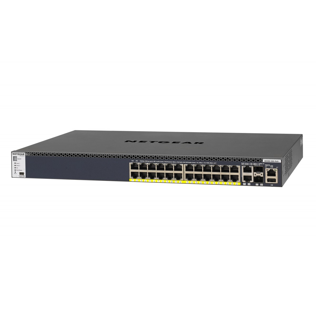 M4300-28G-PoE+ (1,000W PSU) Stackable Managed Switch with 24x1G PoE+ and 4x10G including 2x10GBASE-T and 2xSFP+ Layer 3