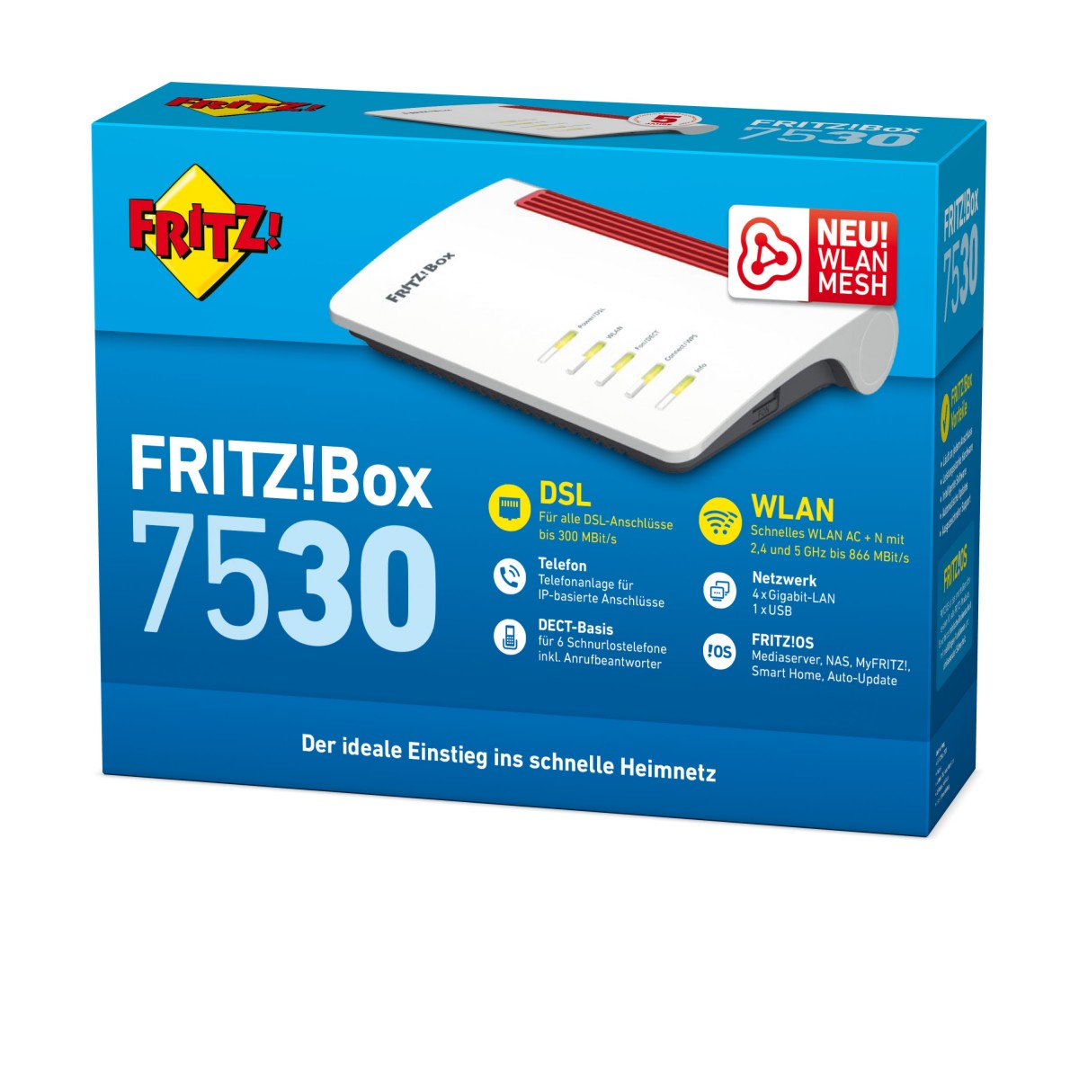 AVM FRITZ!Box 7530 - Wi-Fi 5 (802.11ac) - Dual-band (2.4 GHz / 5 GHz) - Ethernet LAN - ADSL - Black - Red - White - Tabletop rou
