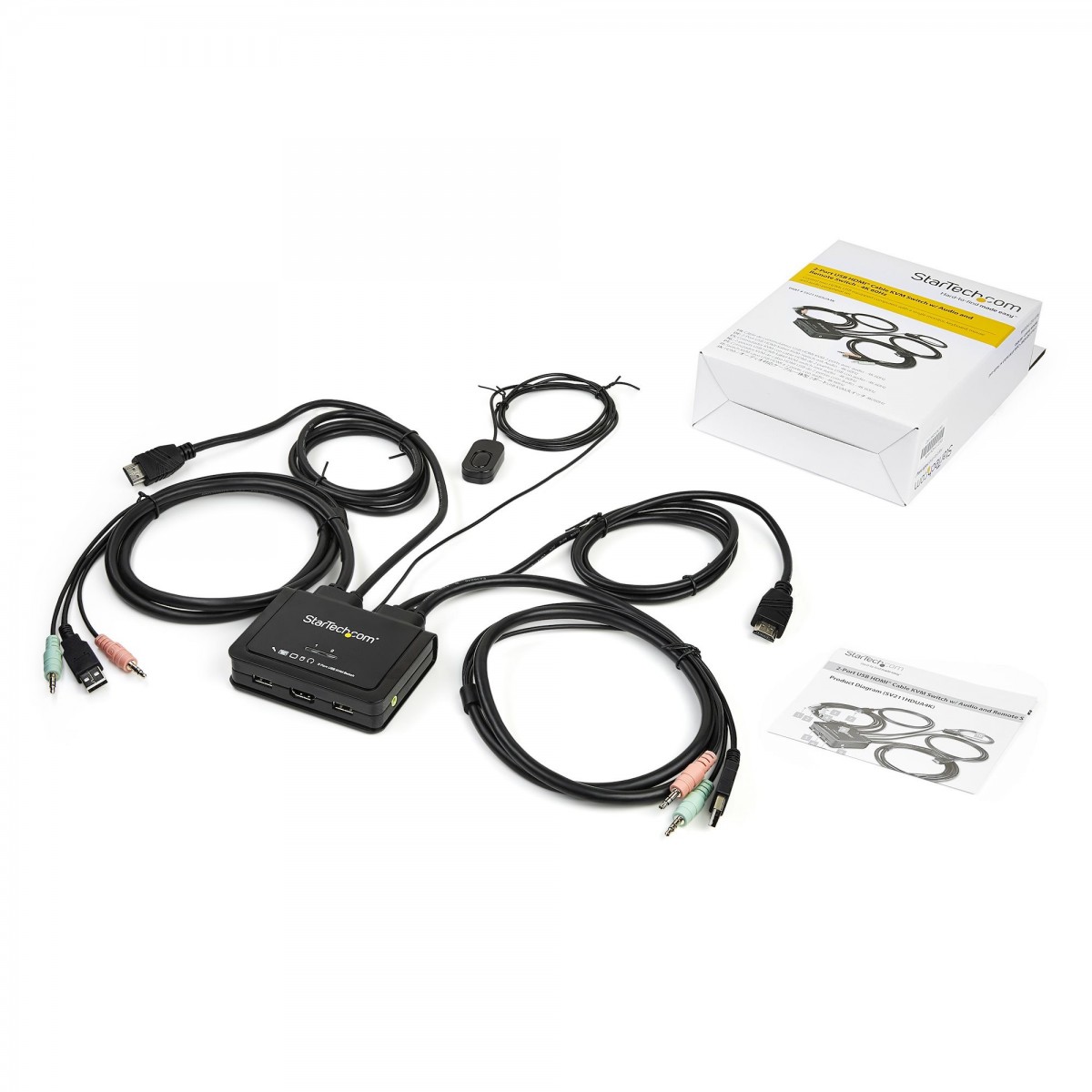 StarTech.com 2-Port HDMI KVM Switch with Built-In Cables - USB 4K 60Hz - 3840 x 2160 pixels - 4K Ultra HD - Black