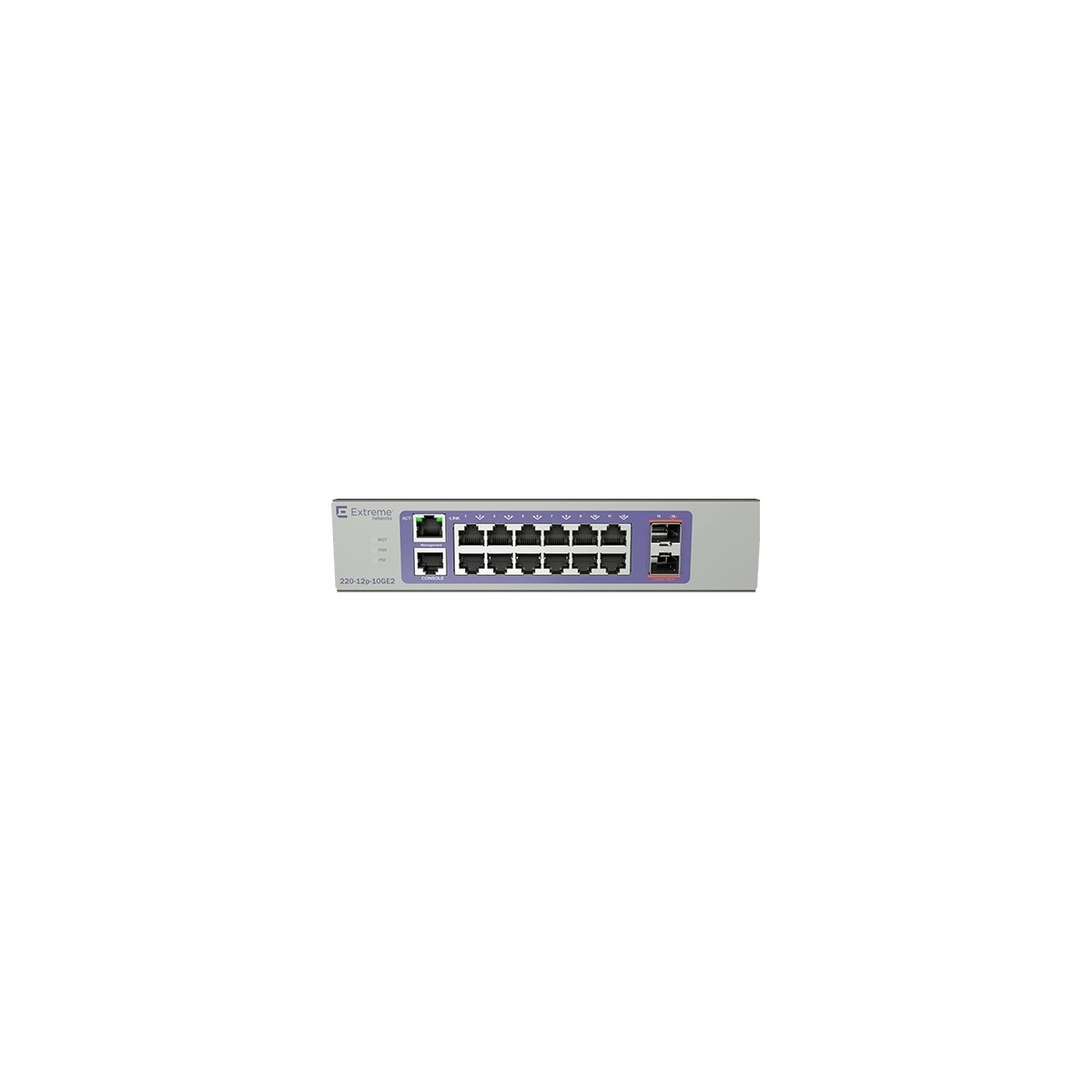 Extreme Networks 220-12P-10GE2 - Managed - L2/L3 - Gigabit Ethernet (10/100/1000) - Power over Ethernet (PoE) - Rack mounting - 
