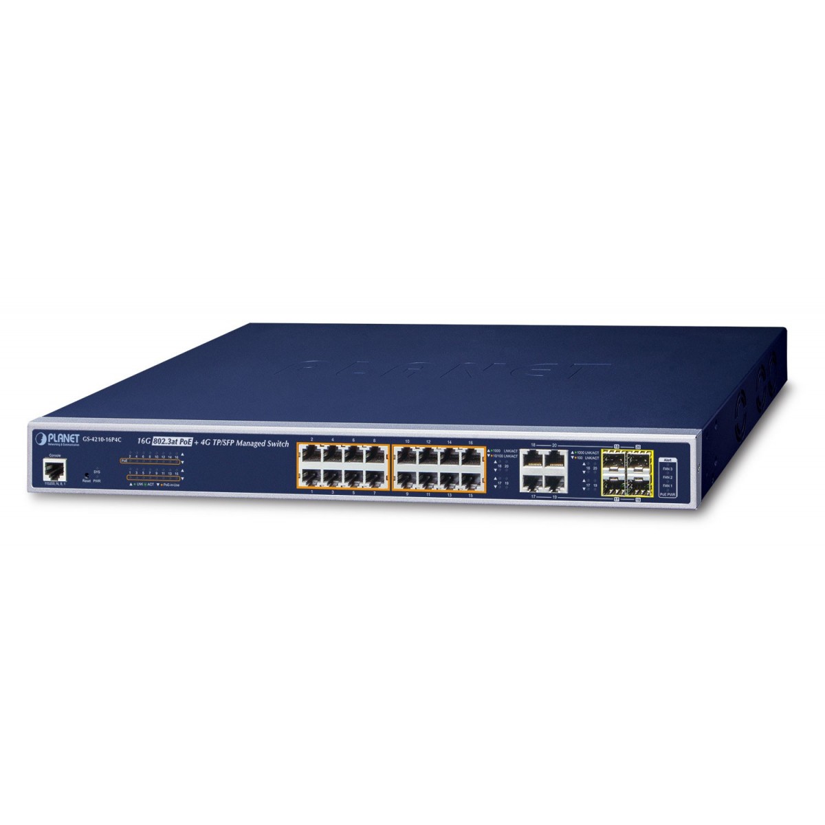 Planet GS-4210-16P4C - Managed - L2+ - Gigabit Ethernet (10/100/1000) - Power over Ethernet (PoE) - Rack mounting - 1U