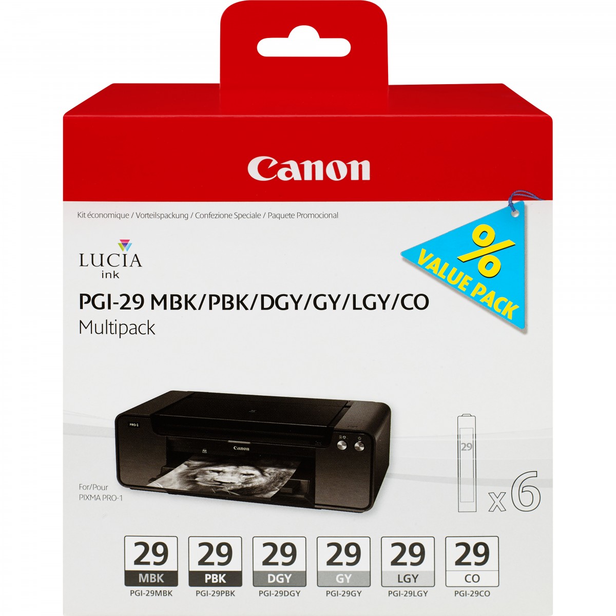 Canon PGI-29 MBK/PBK/DGY/GY/LGY/CO - Original - Dye-based ink / Pigment-based ink - Black - Dark Grey - Grey - Light grey - Matt
