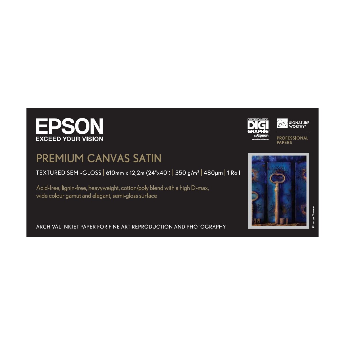 Epson Premium Canvas Satin - 24 x 12,2 m - 350g/m² - White - Satin - 350 g/m² - SureColor SC-T7200D SureColor SC-T7200 SureColor