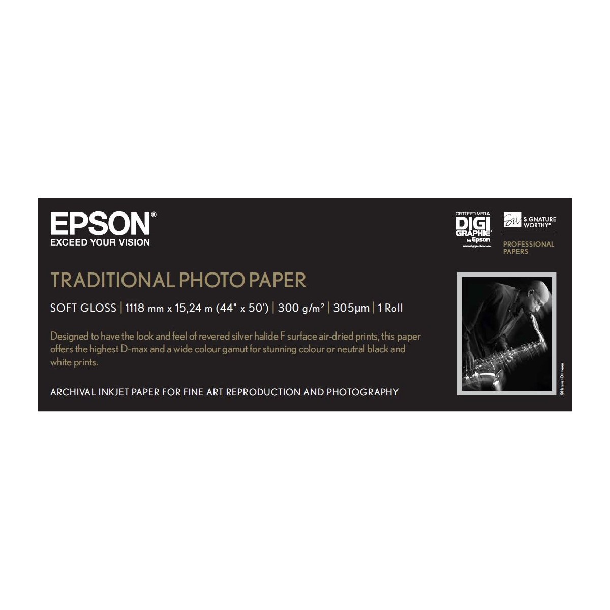 Epson Traditional Photo Paper - 44 x 15 m - 300 g/m² - 130 µm - - SureColor SC-T7200D-PS - SureColor SC-T7200-PS - SureColor SC-