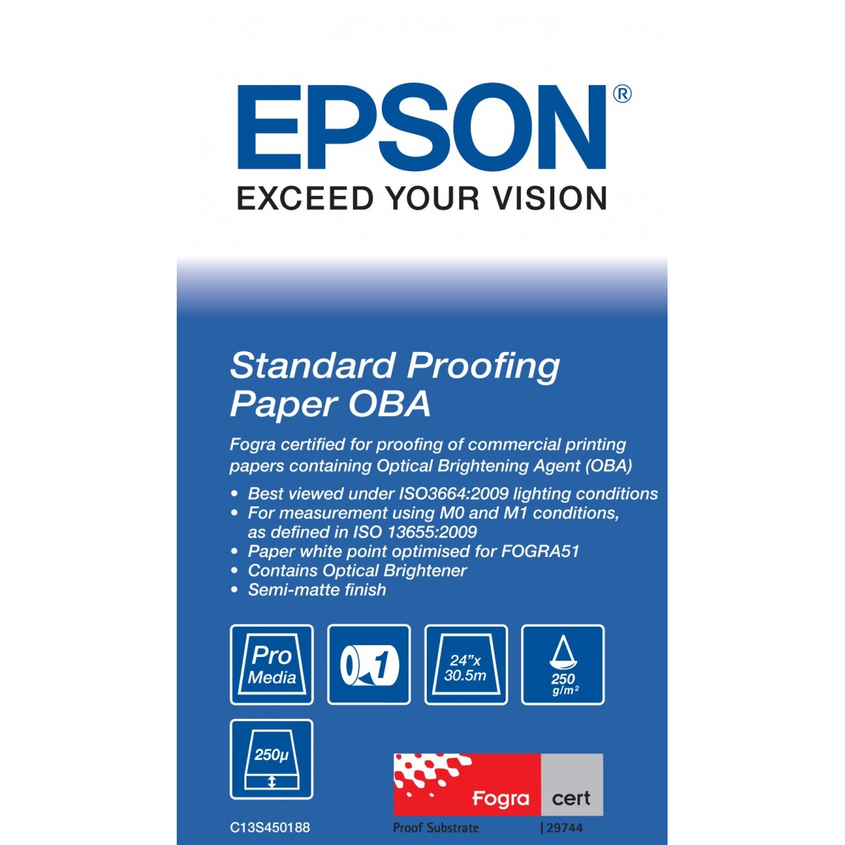 Epson Standard Proofing Paper OBA 24 x 30.5 m - 30.5 m - 61 cm (24) - Semi-matte - 250 g/m² - 250 µm - Germany