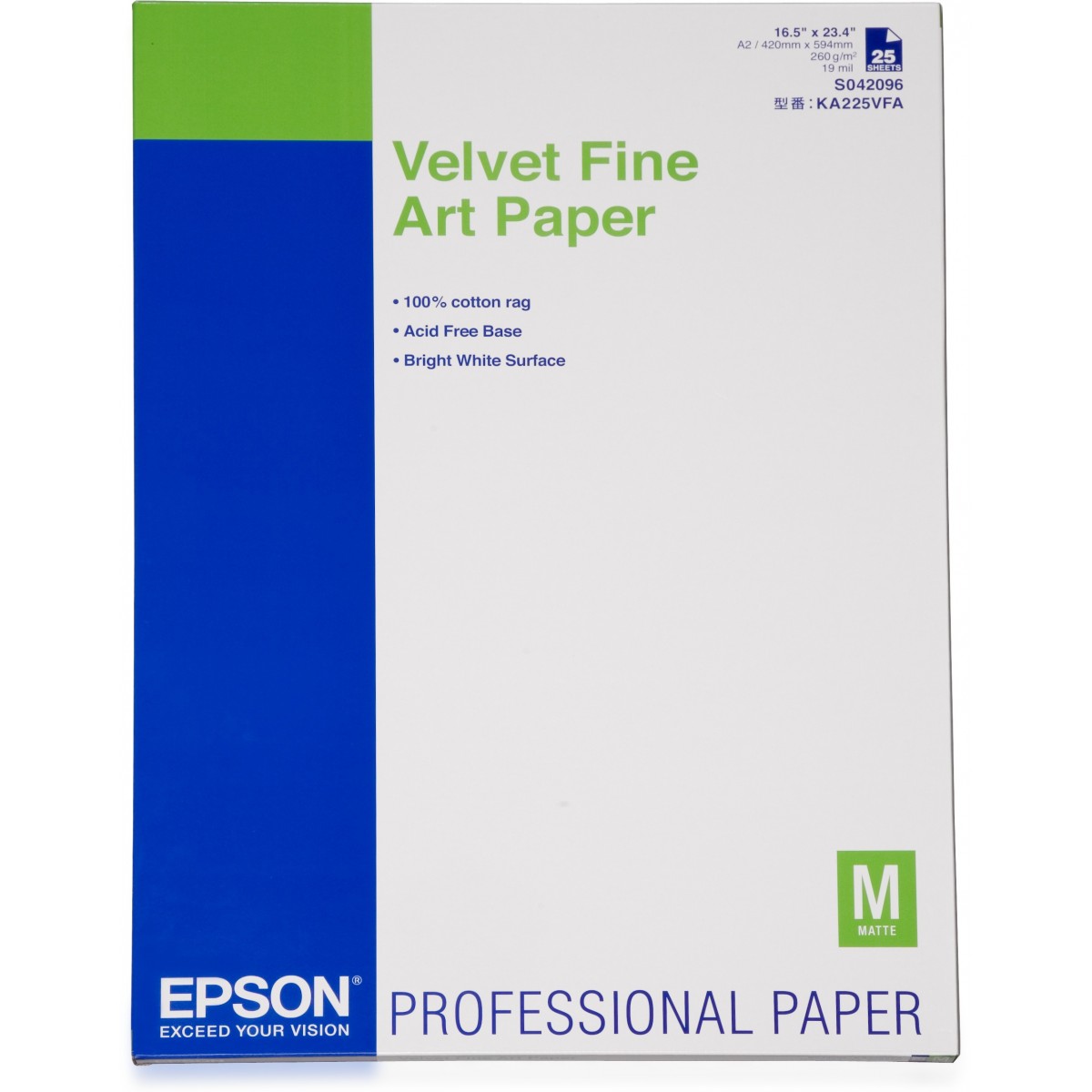 Epson Velvet Fine Art Paper - DIN A2 - 260g/m² - 25 Sheets - 42 cm - Matt - 480 µm - 260 g/m²
