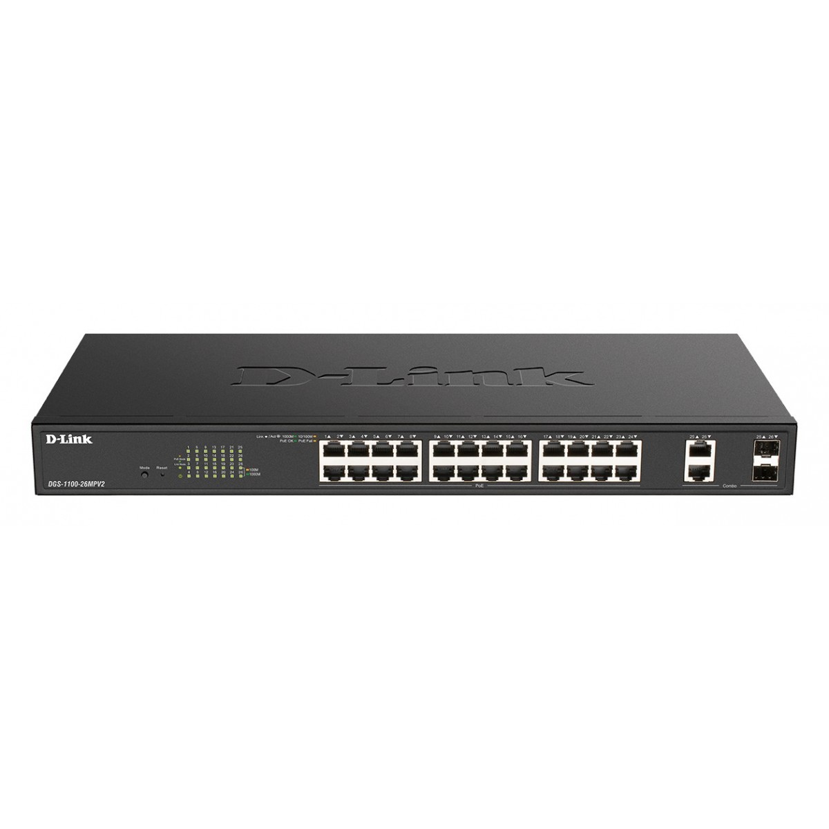 D-Link DGS-1100-26MPV2 - Managed - L2 - Gigabit Ethernet (10/100/1000) - Full duplex - Power over Ethernet (PoE) - Rack mounting