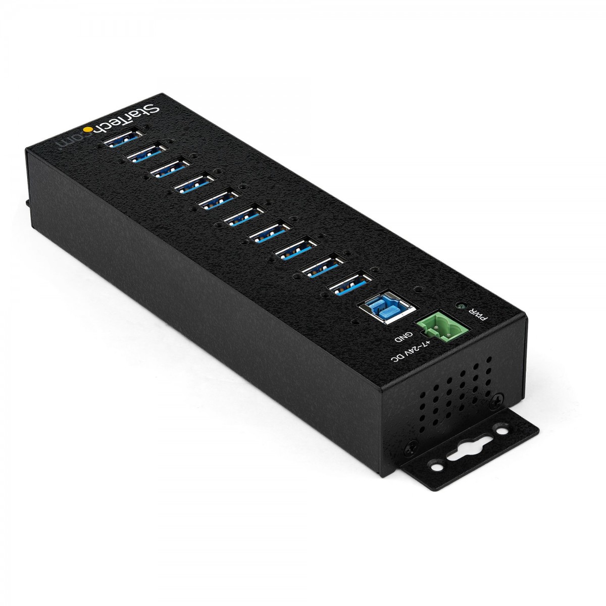 StarTech.com 10 Port USB Hub with Power Adapter - Surge Protection - Metal Industrial USB 3.0 Data Transfer Hub - Din Rail - Wal
