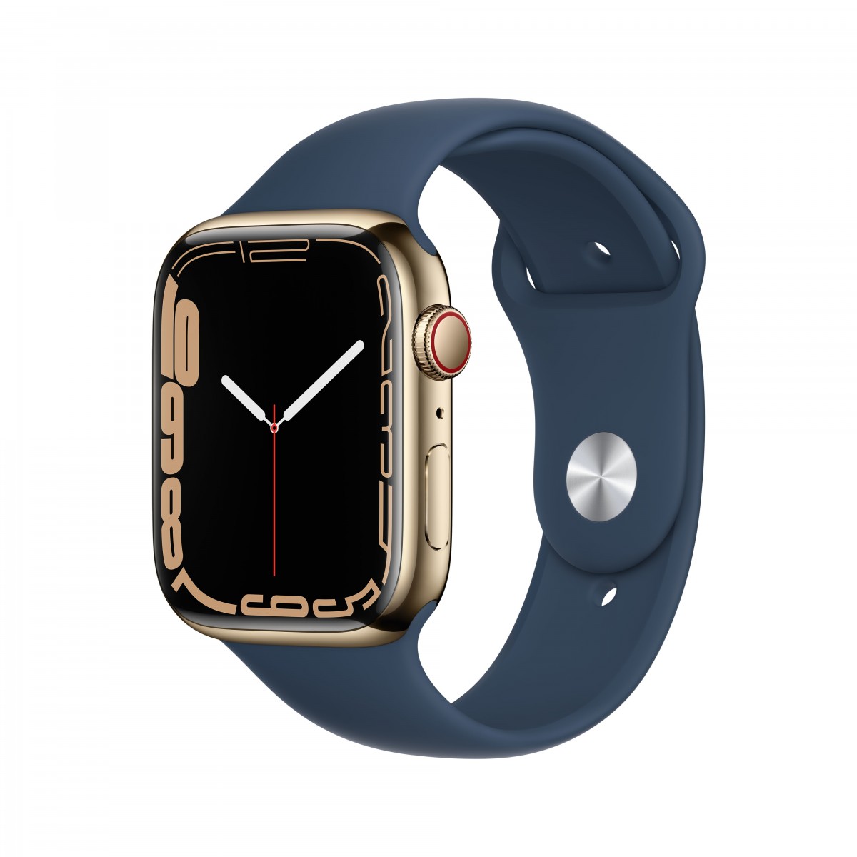Apple Watch S7 Edelstahl 45mm Cellular Gold Sportarmband abyssblau