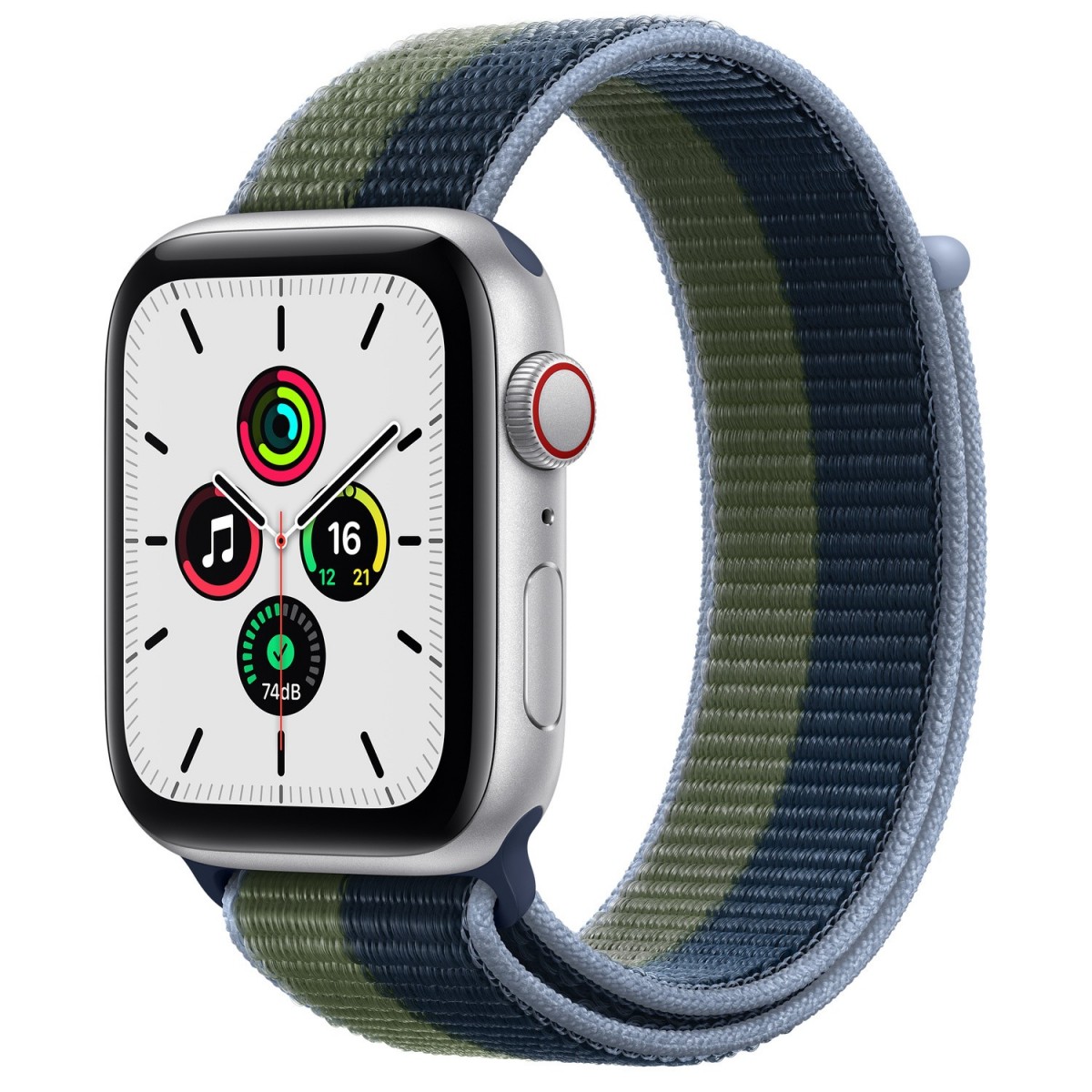 Apple Watch SE GPS+ Cellular 44mm Silver Aluminium Case with Abyss Blue-Moss Green Sport