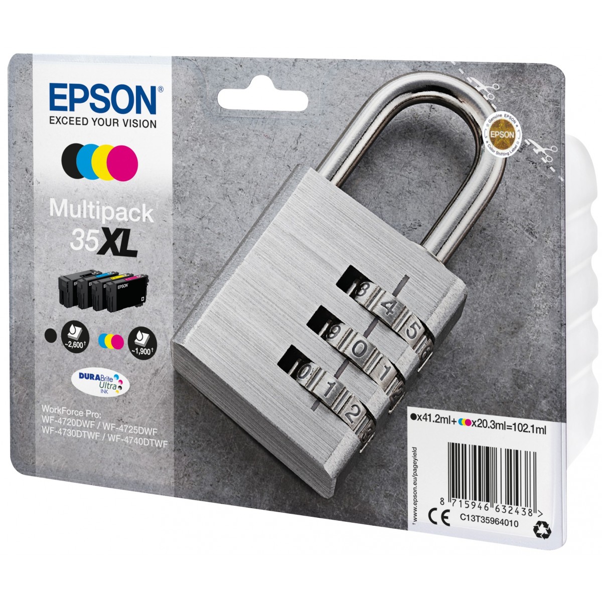 Epson Padlock Multipack 4-colours 35XL DURABrite Ultra Ink - High (XL) Yield - Pigment-based ink - 41.2 ml - 20.3 ml - 4 pc(s) -