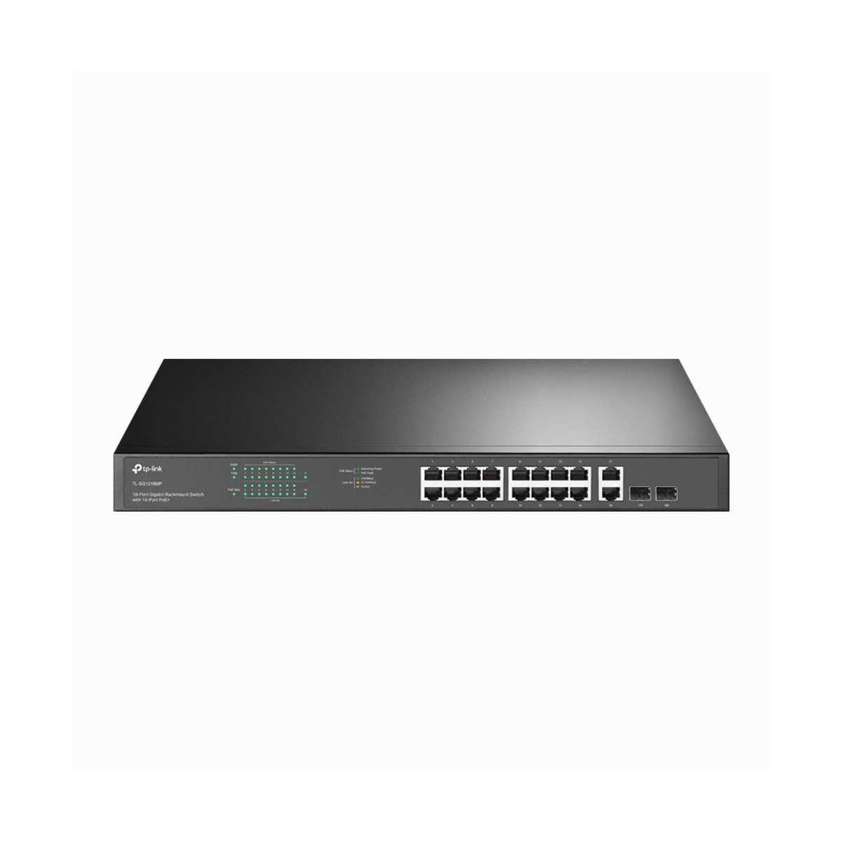TP-LINK 18-Port Gigabit Rackmount Switch with 16 PoE+ - Fast Ethernet (10-100) - Full duplex - Power over Ethernet (PoE) - Rack 