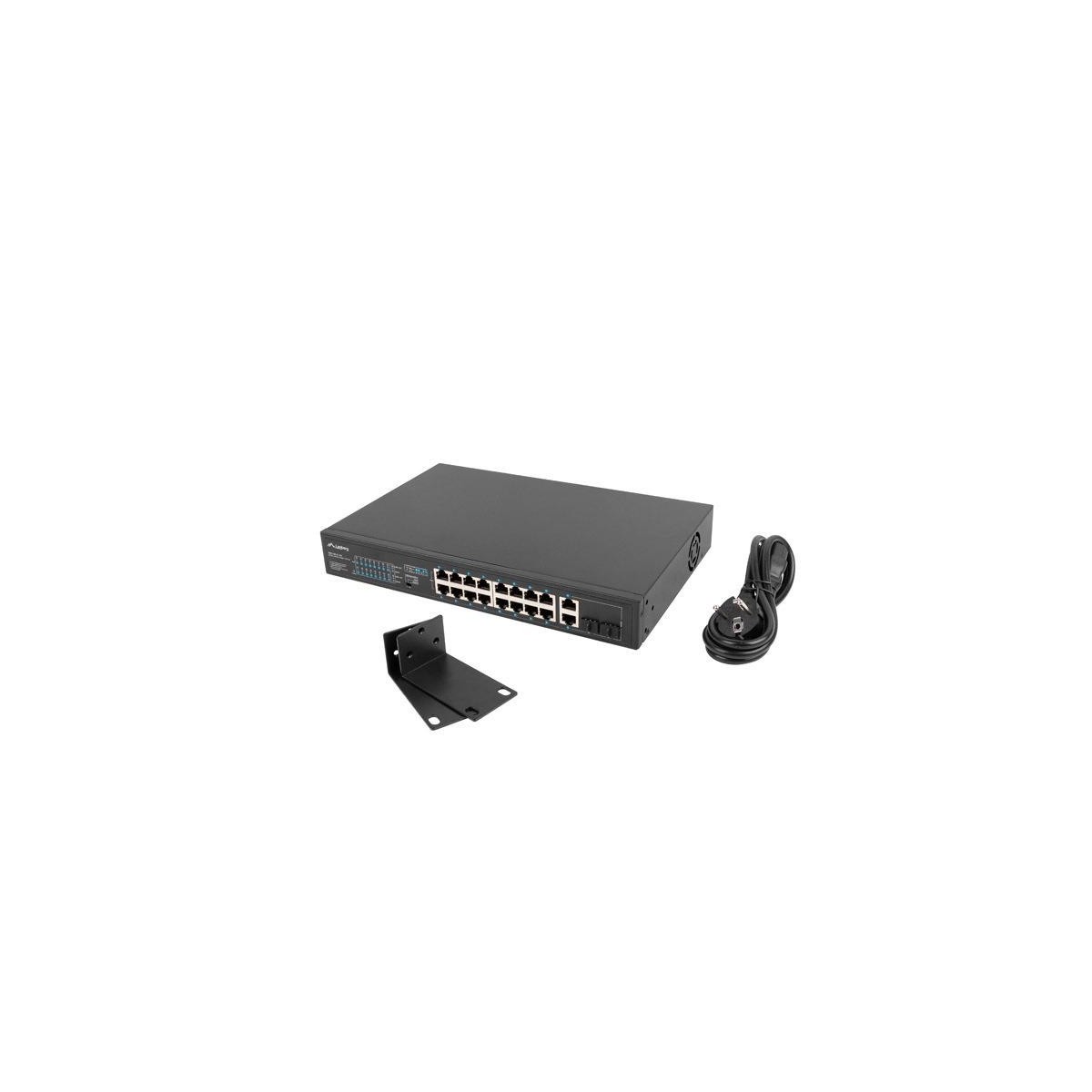 Lanberg Switch rack 19 POE+ 16x 100MB-2X COMBO GIGABIT ETHERNET 150W - Switch - 1 Gbps