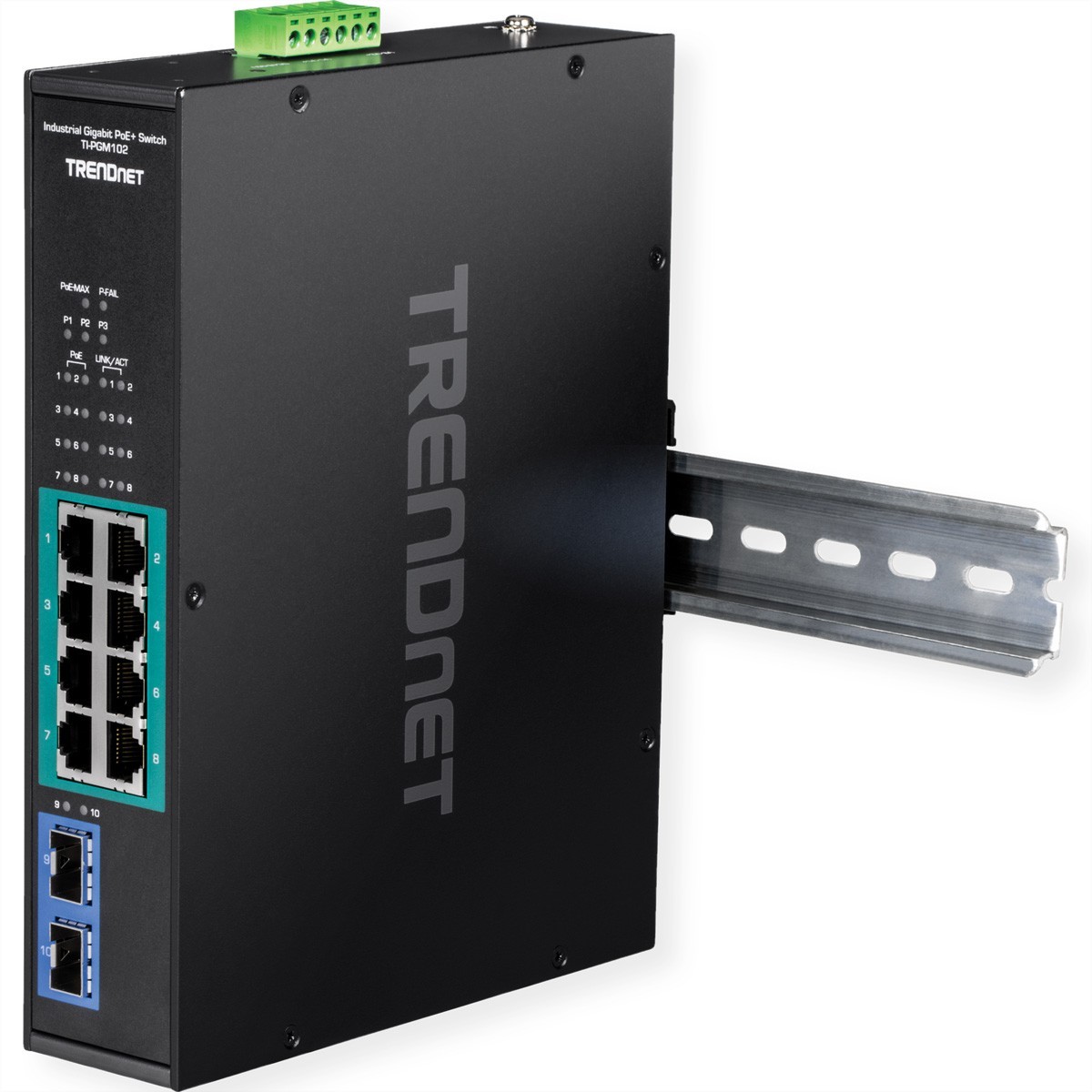 TRENDnet TI-PGM102 10 Port Rail Switch Industrial Gigabit PoE+ -20° - 65°C