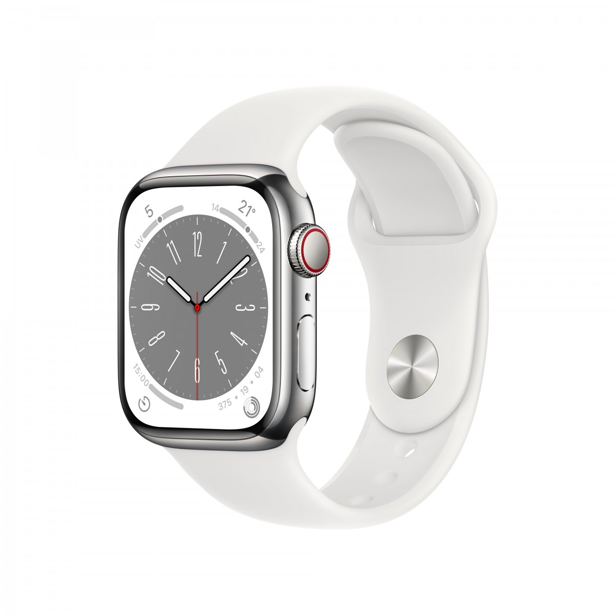 Apple Watch Series 8 GPS+ Cellular 41mm Silver Stainless Steel Case with White Sport Band