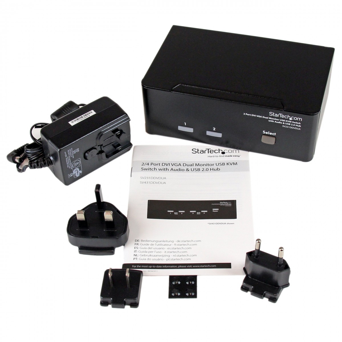 StarTech.com 2 Port DVI VGA Dual Monitor KVM Switch USB with Audio  USB 2.0 Hub - 1920 x 1200 pixels - WUXGA - 18 W - Black