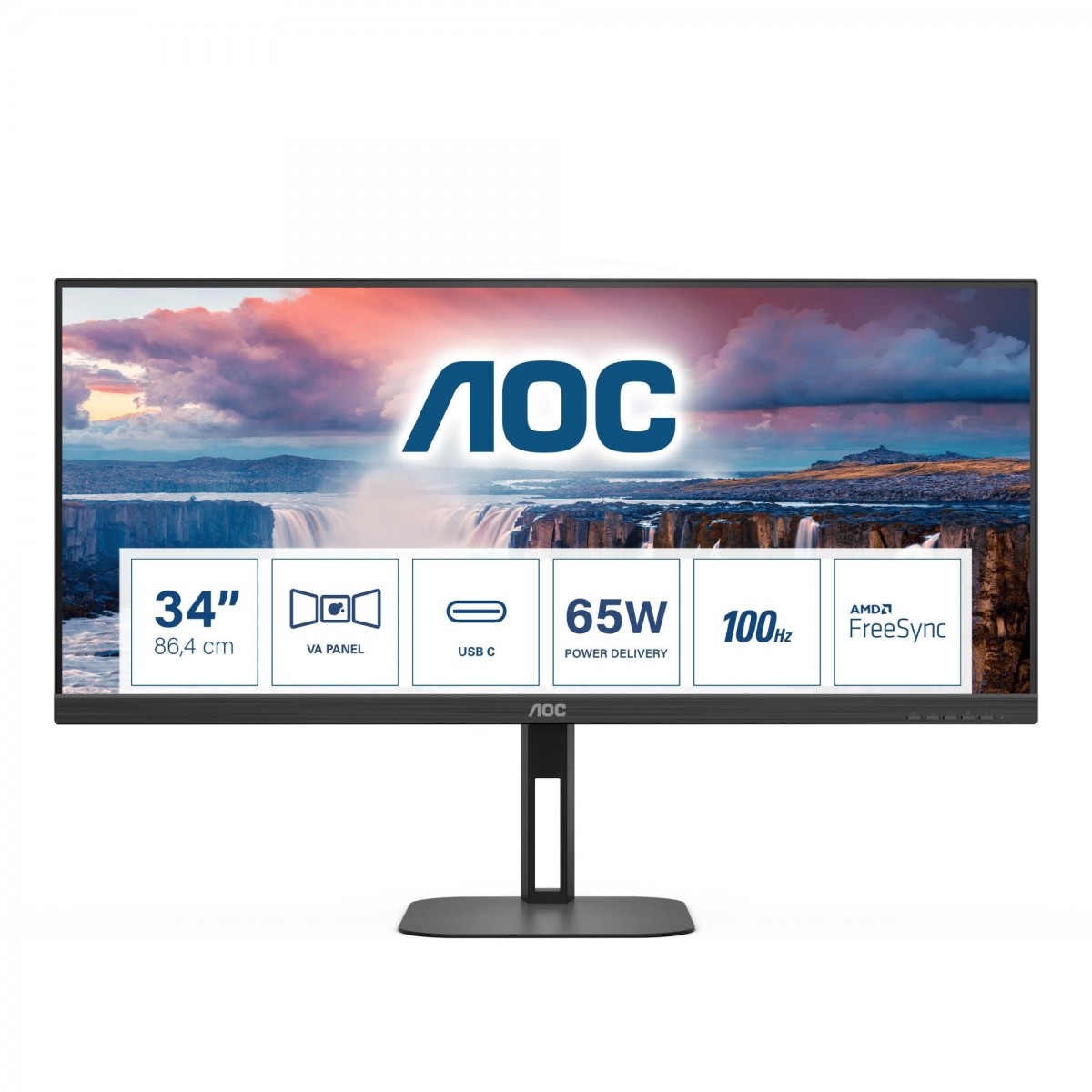 AOC U34V5C-BK 34inch VA WQHD display 3440x1440 21:9 4ms 300cd-m2