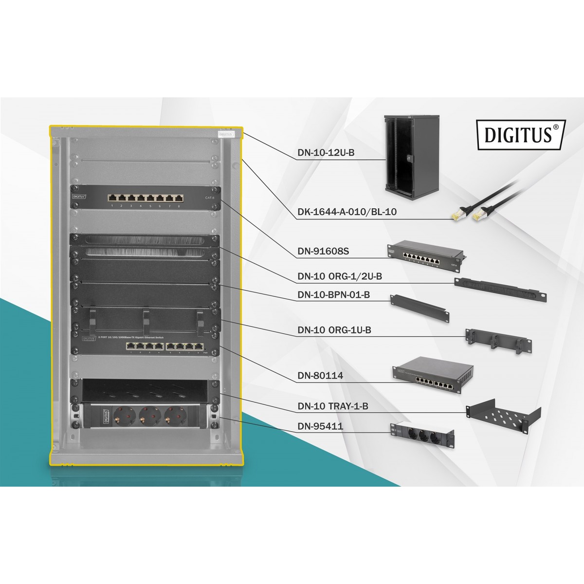 DIGITUS Network Set - 254 mm (10) - 12U, 312 x 300 mm (W xD)