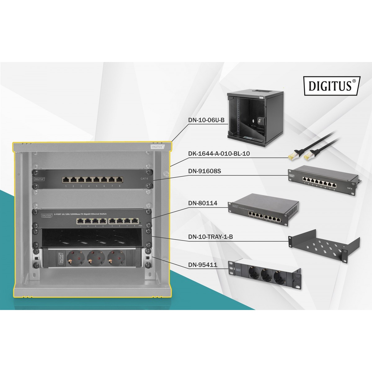 DIGITUS Network Set - 254 mm (10) - 6U, 312 x 300 mm (W xD)