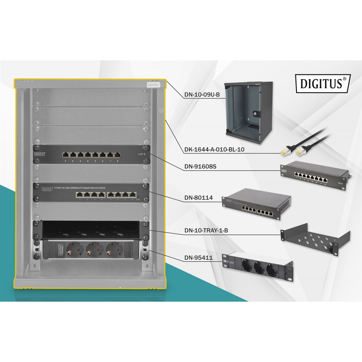 DIGITUS Network Set - 254 mm (10) - 9U, 312 x 300 mm (W xD)