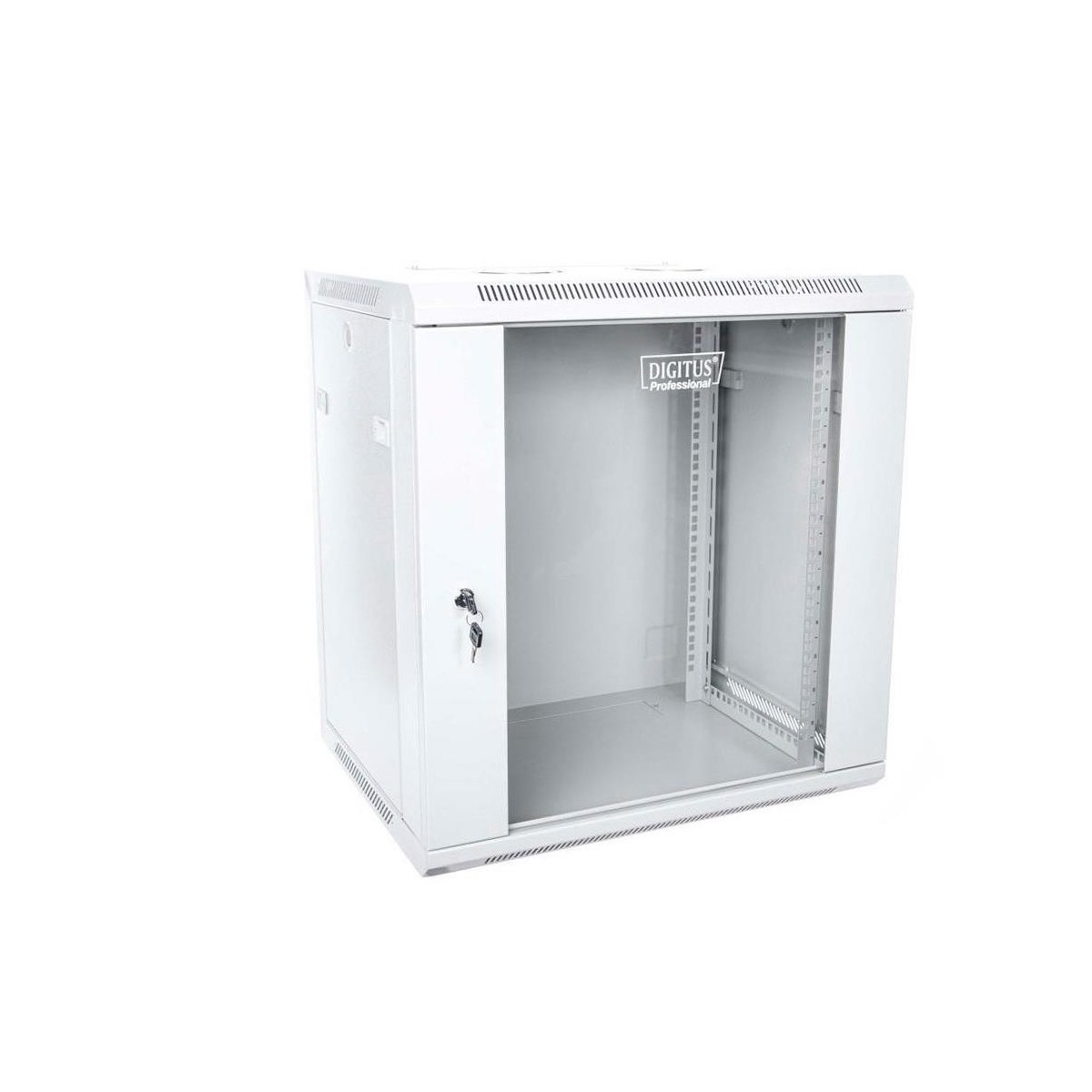 12U wall mounting cabinet 19 rack 600x450, glass door, mounted, 60kg, grey (RAL 7035)