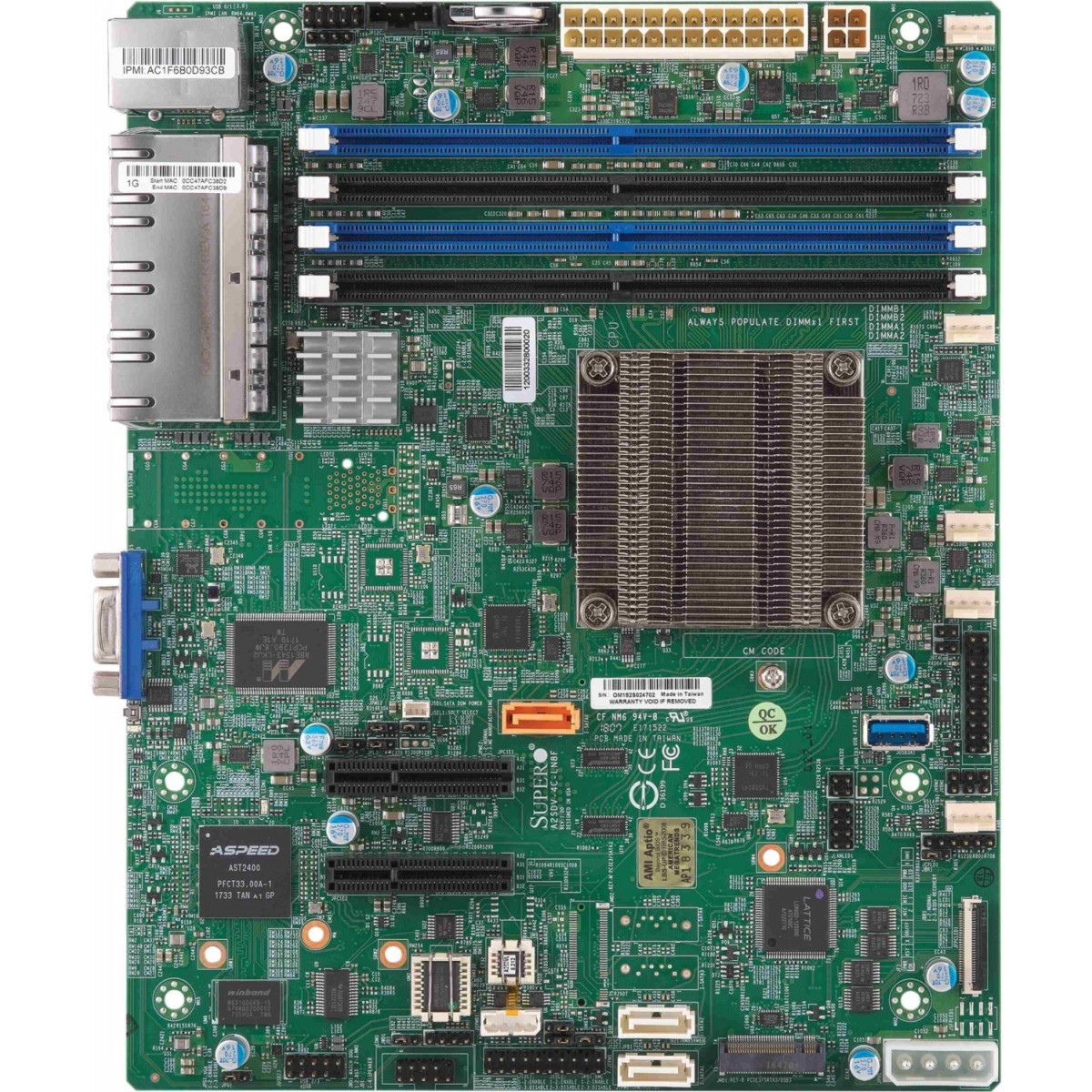 Supermicro Mainboard A2SDV-8C-LN8F flex-ATX Atom C3758 8C-8T 2.2 GHz Bulk - Motherboard - ATX