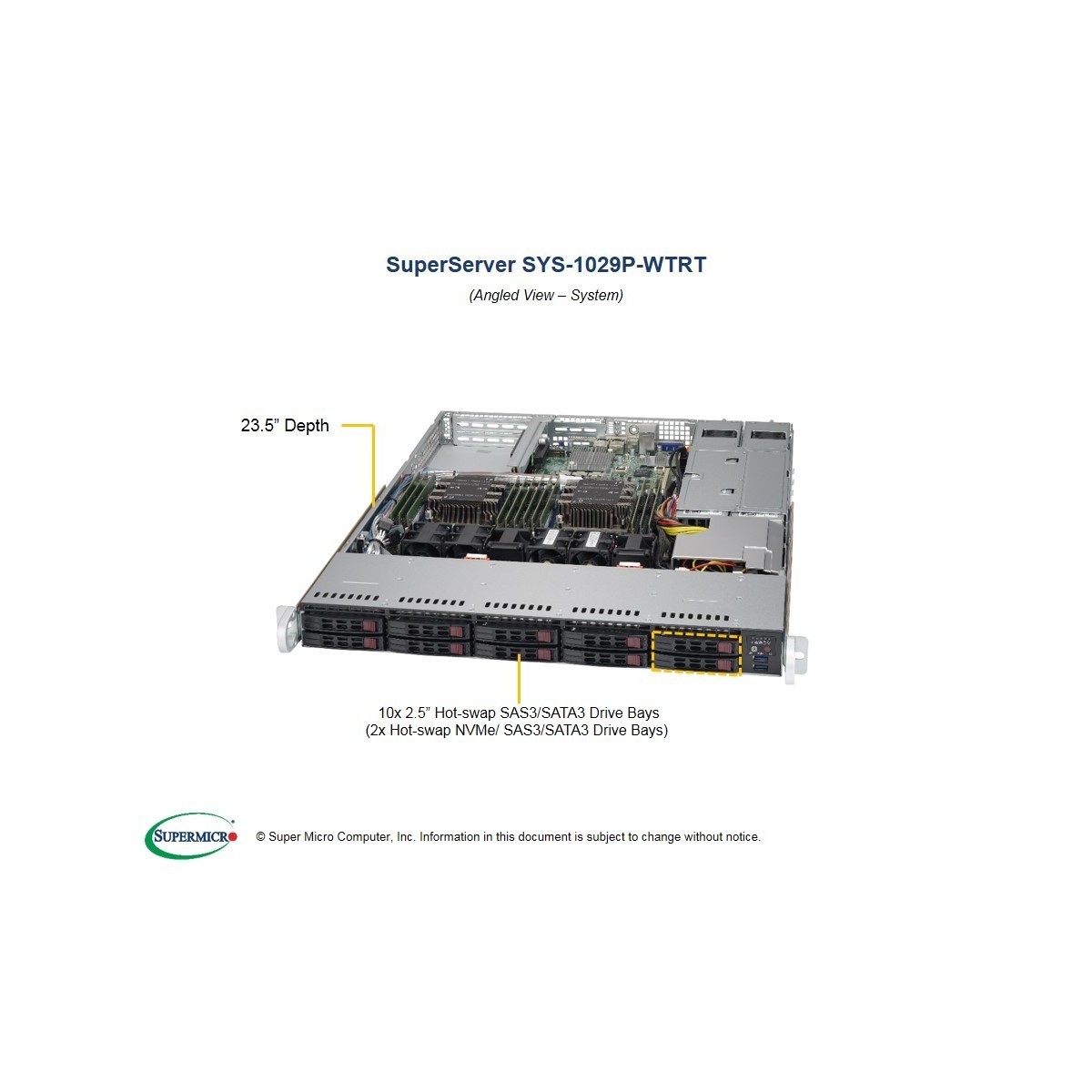 Supermicro SuperServer SYS-1029P-WTRT 1U, 2xLGA 3647, TDP 70-165W, Intel C622, 12xDDR4, 10x2.5" Hot-swap, SATA3 (6Gbps) RAID 0, 