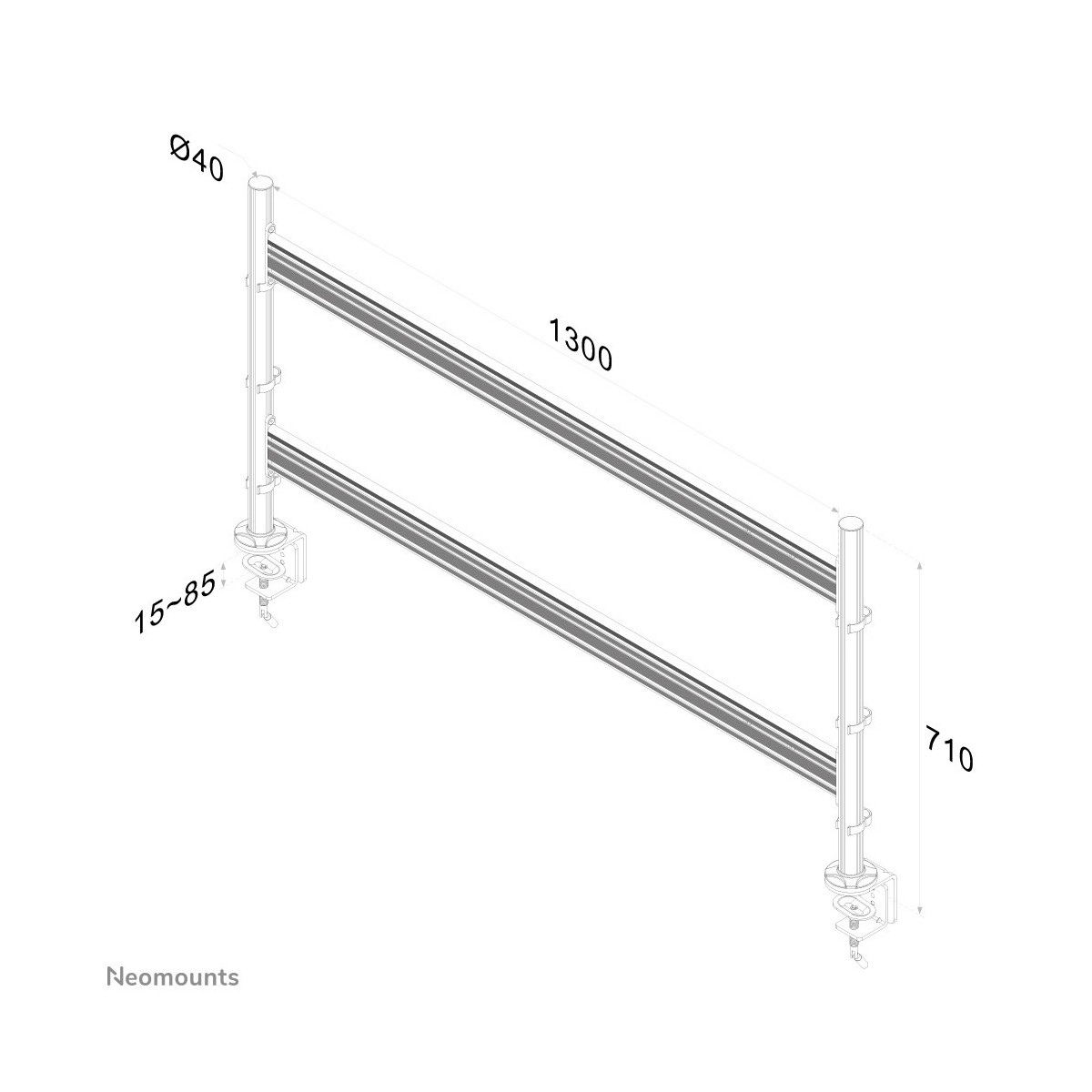 Neomounts by Newstar toolbar desk mount - Clamp - 10 kg - 25.4 cm (10") - 61 cm (24") - 100 x 100 mm - Silver