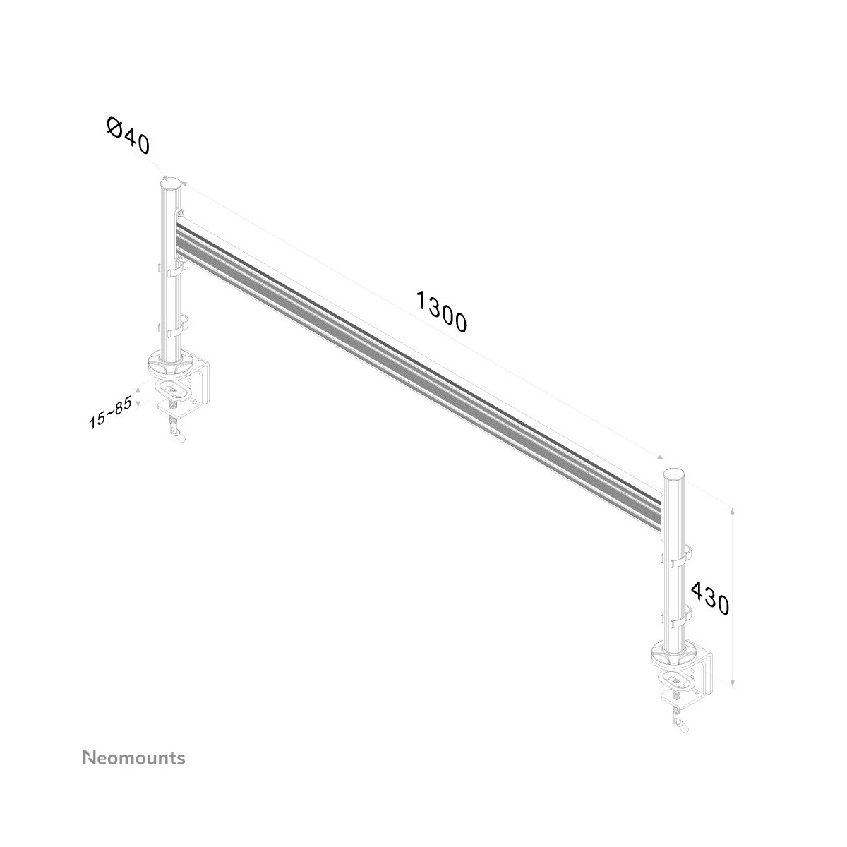 Neomounts by Newstar toolbar desk mount - Clamp - 10 kg - 25.4 cm (10") - 61 cm (24") - 100 x 100 mm - Silver