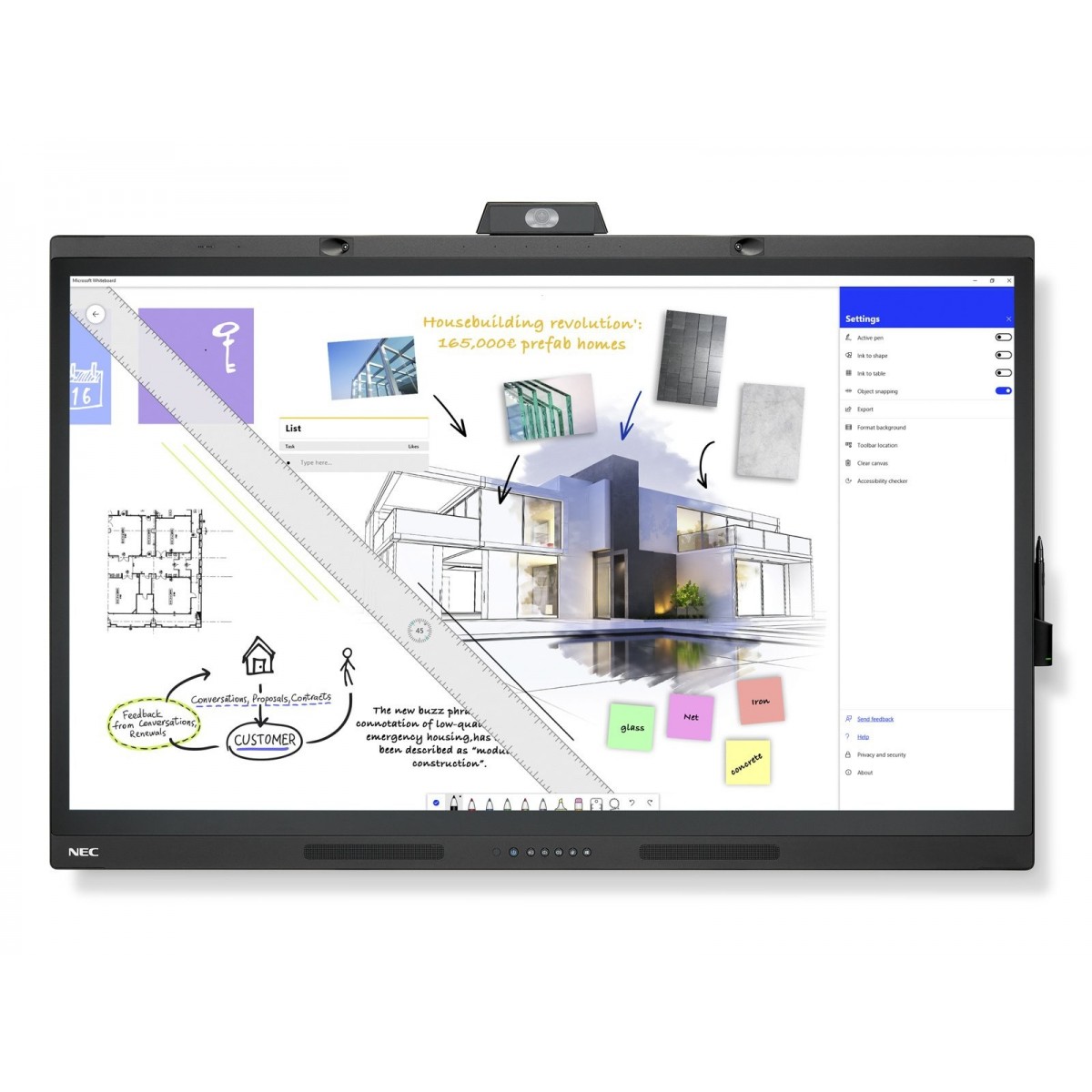 NEC Display WD551 Windows Collaboration Display 139.70cm 55Zoll UHD 400cd/m2 built-in spk