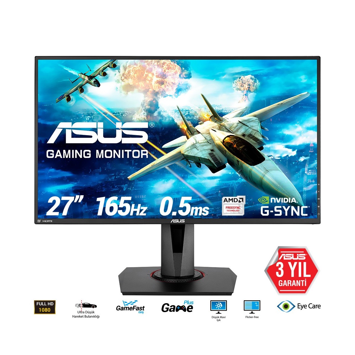 ASUS VG278QR - 68.6 cm (27) - 1920 x 1080 pixels - Full HD - LED - 0.5 ms - Black