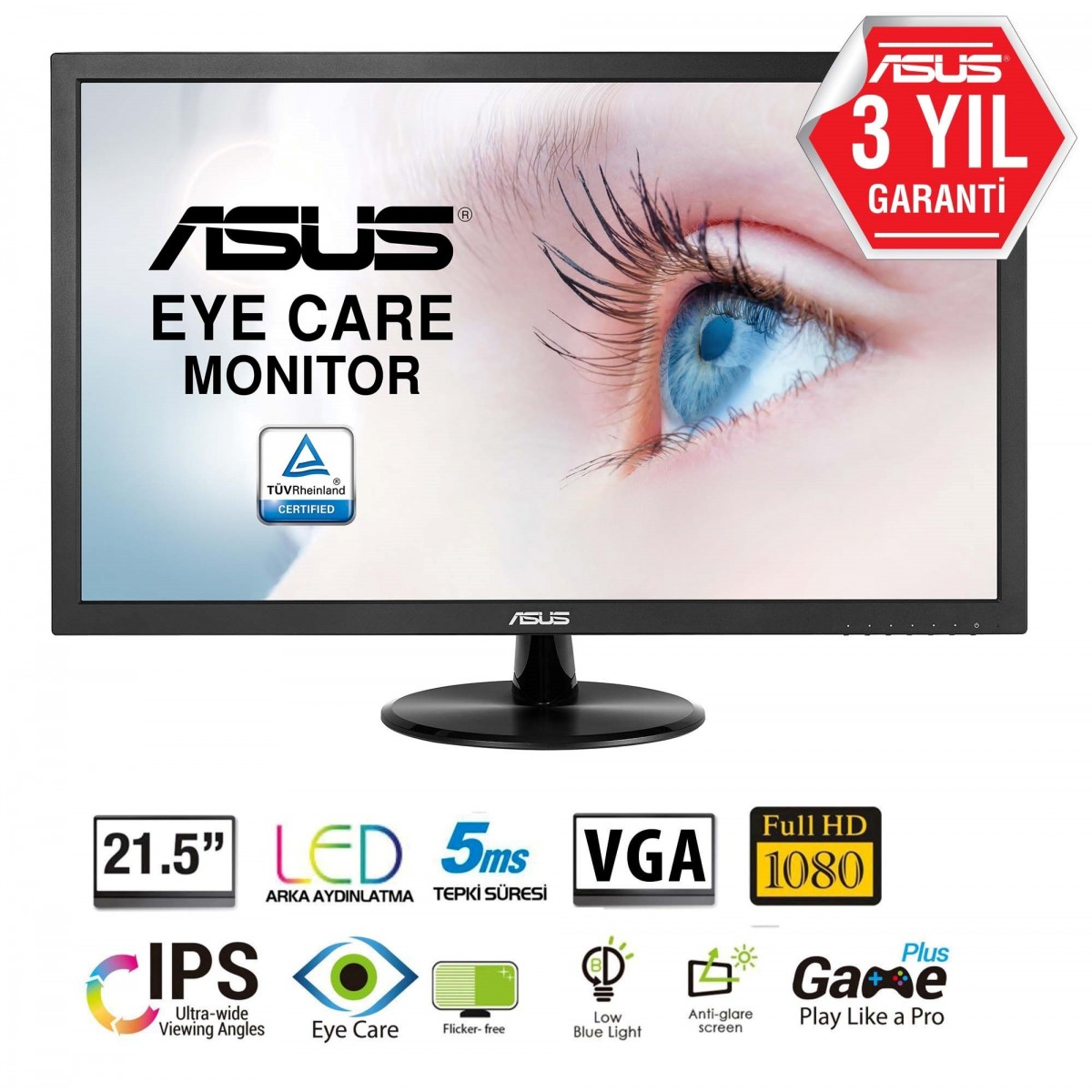 ASUS VP228DE - 54.6 cm (21.5) - 1920 x 1080 pixels - Full HD - LCD - 5 ms - Black