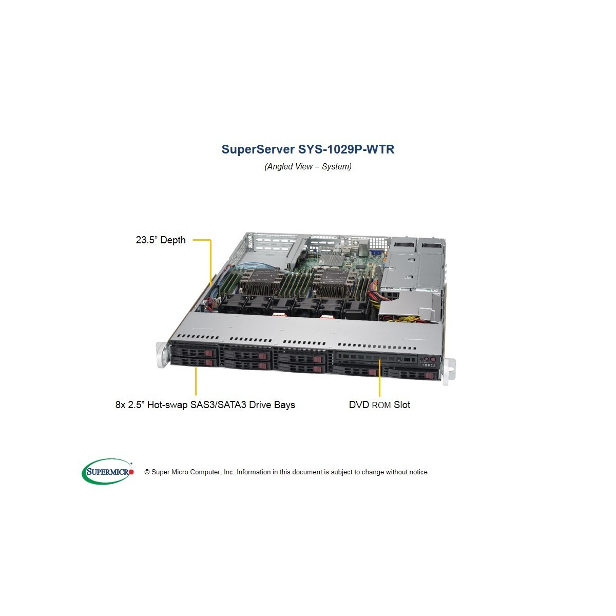 Supermicro SuperServer SYS-1029P-WTR, 1U, 8 Hot-swap 2.5' drive bays w/ 2 Xeon Scalable Processors support, C621 chipset, 750W P
