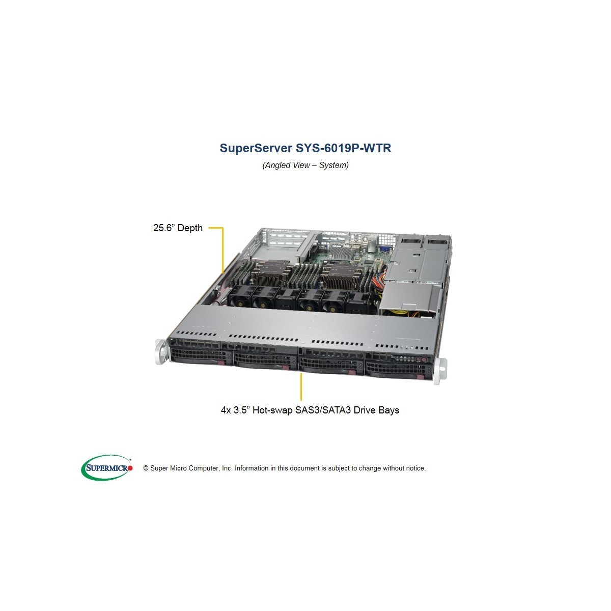 Supermicro SuperServer SYS-6019P-WTR 1U, 2xLGA 3647, TDP 70-165W, Intel C621, 12xDDR4, 4x3.5' Hot-swap, SATA3 (6Gbps) RAID 0, 1,