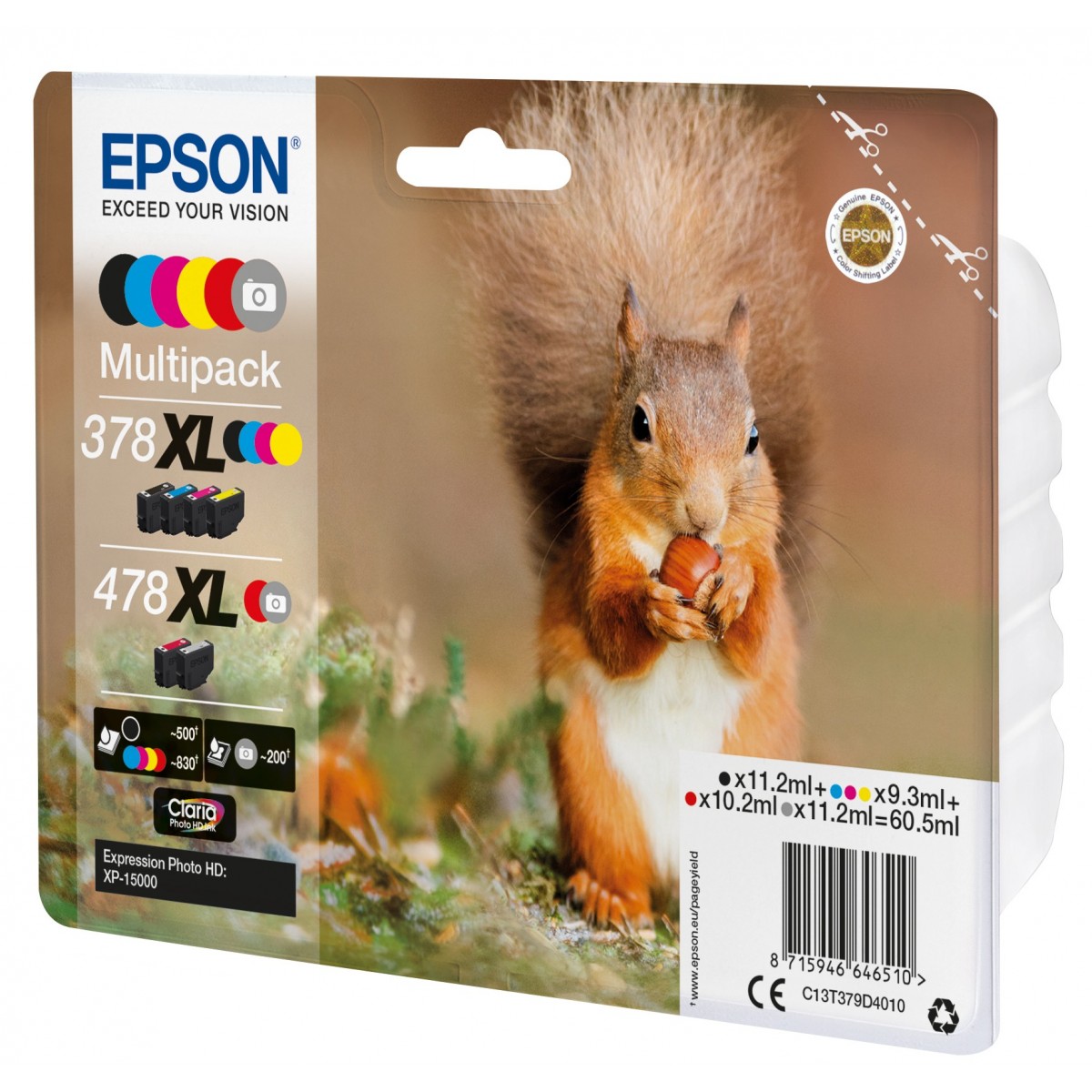 Epson Squirrel Multipack 6-colours 378XL / 478XL Claria Photo HD Ink - High (XL) Yield - Pigment-based ink - 11.2 ml - 9.3 ml - 