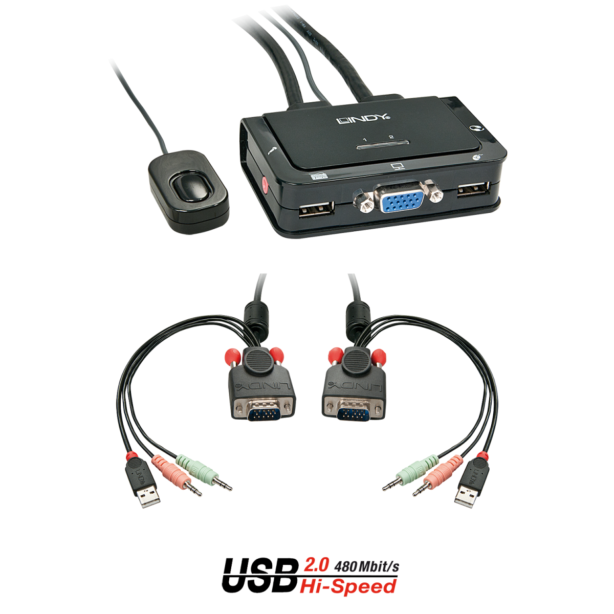 Lindy 42342 - Black 2-port Kvm Switch - USB 2.0 VGA