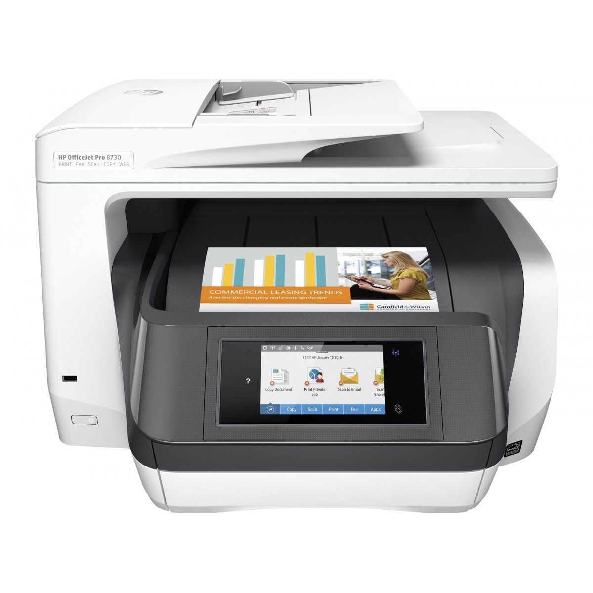 HP OfficeJet Pro 8730 - Thermal inkjet - Colour printing - 2400 x 1200 DPI - A4 - Direct printing - Grey